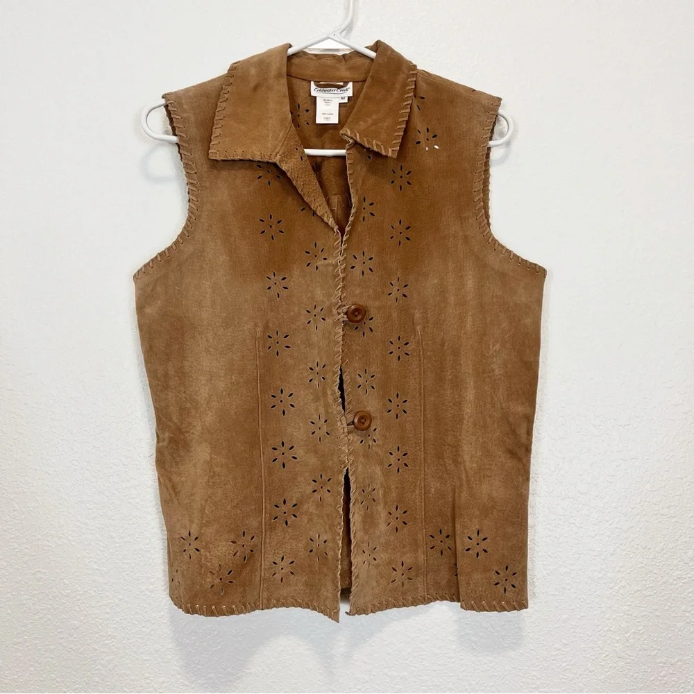 Coldwater Creek Brown Suede Laser-Cut Vest - Picture 1 of 6